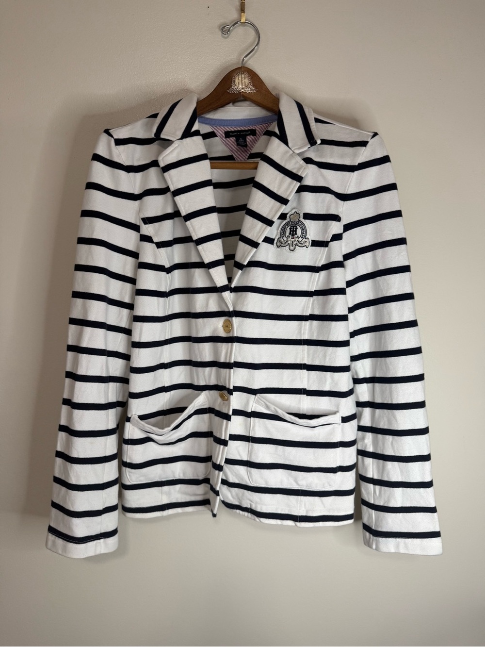 Tommy Hilfiger Womens Navy & White Striped Nautical Knit Blazer size XL